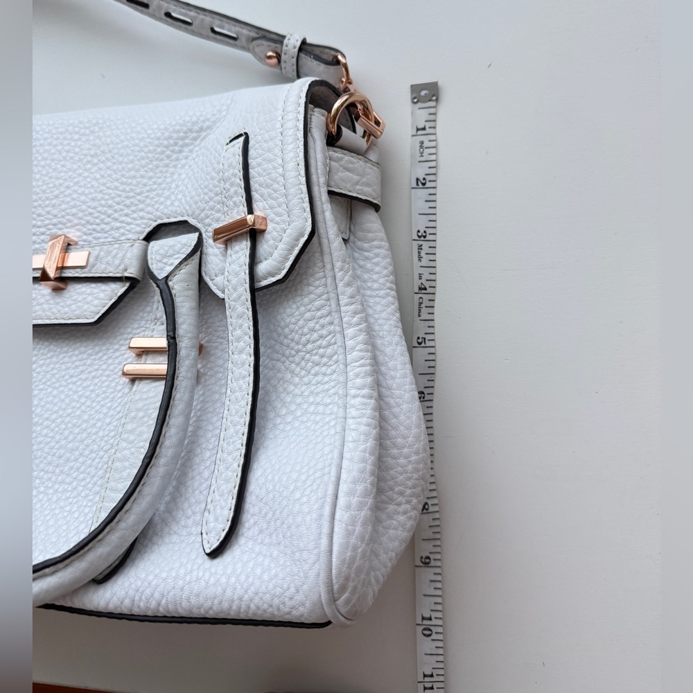 Rebecca Minkoff Belay Satchel White Pebbled Leather Rose Gold Crossbody - Picture 7 of 9